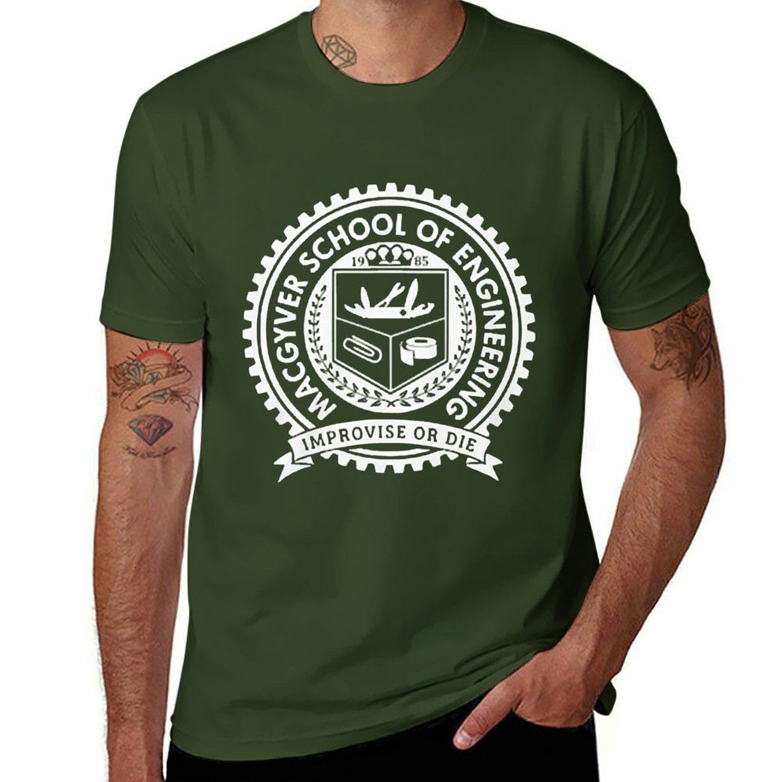 Macgyver School Of Engineering T-Shirt Schwergewichte Grafik Schnelltrocknende Tops Slim Fit T-Shirts für Männer L black