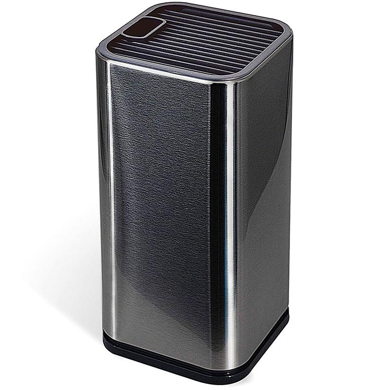 Univerzální blok na nože, držák nožů na kuchyňskou linku, nerezová ocel moderní obdélníkový design s drážkami pro nůžky