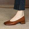 Módní boty na nízkém podpatku, dámské jarní podzimní nové retro boty s hranatou špičkou z měkké kůže, silný podpatek, lodičky, jednobarevné podpatky pro ženy