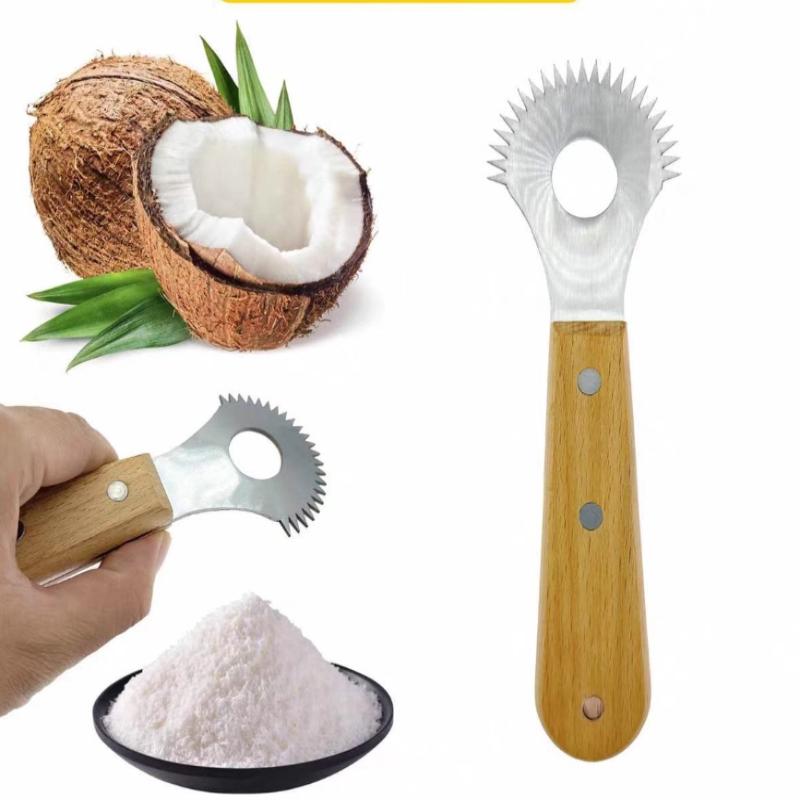Raschiatoio Manuale per Polpa di Cocco Manico Comodo in Legno Pialla per Cocco Cucchiaio per Panna di Cocco Fatta in Casa Smoothie Cottura