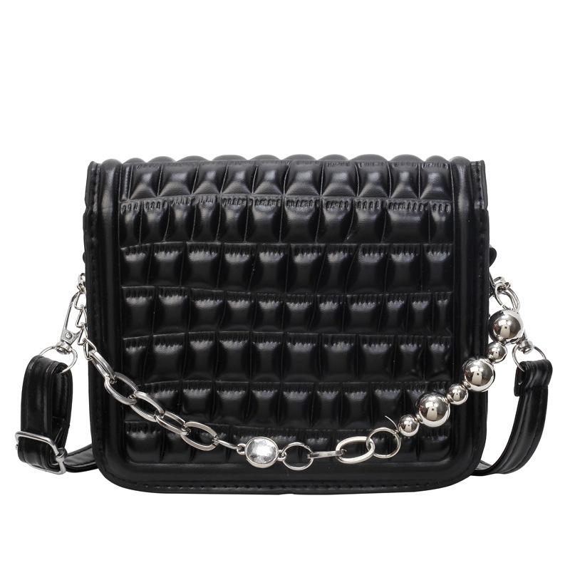 

Женская сумка 2024 года, новая европейская и американская мода, маленькая квадратная сумка с текстурой, цепочка, сумка-мессенджер через плечо чёрный