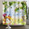 Spring Easter Shower Curtain Happy Rabbit Bunny Eggs Flower Garden Floral Holiday Waterproof Bathroom Shower Curtain With Hooks