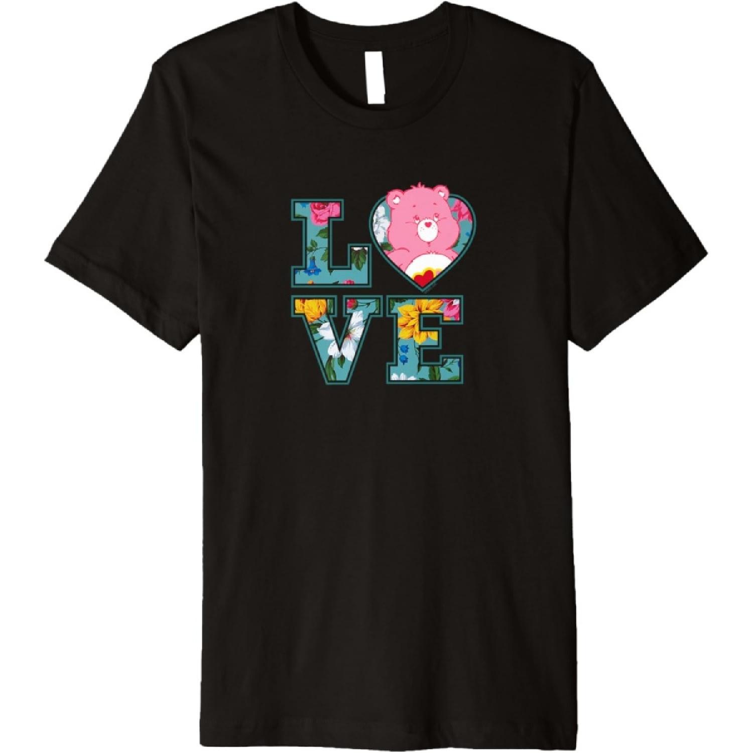 Care Bears Love Floral Block Letters Cute Cartoon Premium T-Shirt XXXXXL чёрный