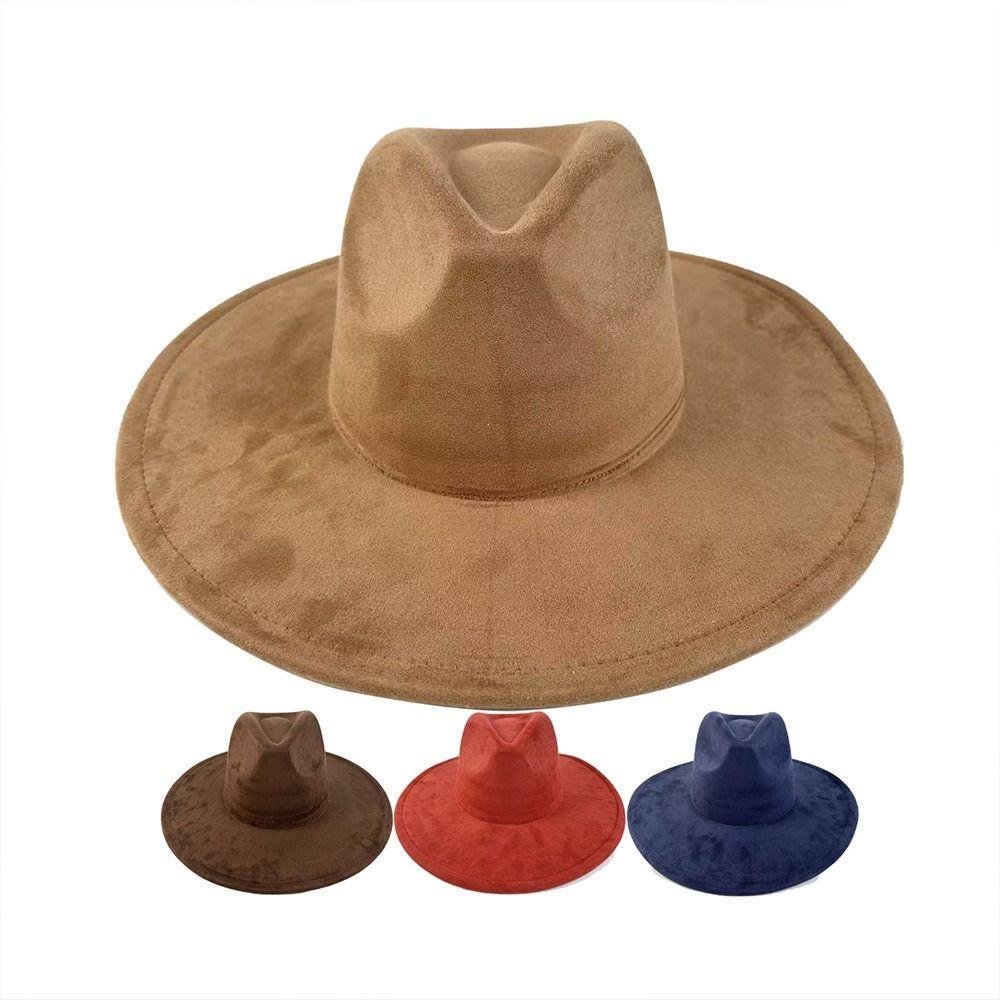Artificial Suede Western Cowboy Hat Mujer Style Felt Jazz Hats New Roll Brim Cowgirl Cap Men Women