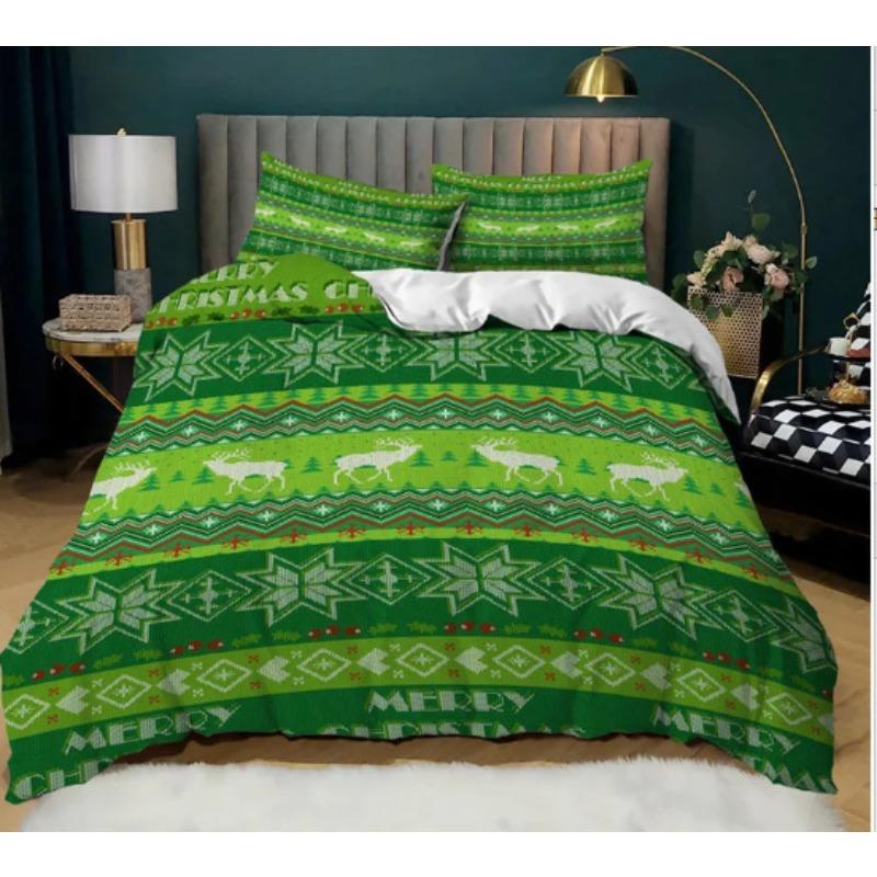 3D Digital Printing Christmas Three-Piece Set, Holiday Decoration Bedding Set