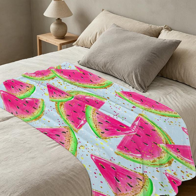 Lightweight Watermelon Print Flannel Blanket Soft, Vibrant, Ideal for Home, Couch Naps, Car Use, Festive Decor (Christmas & Halloween)