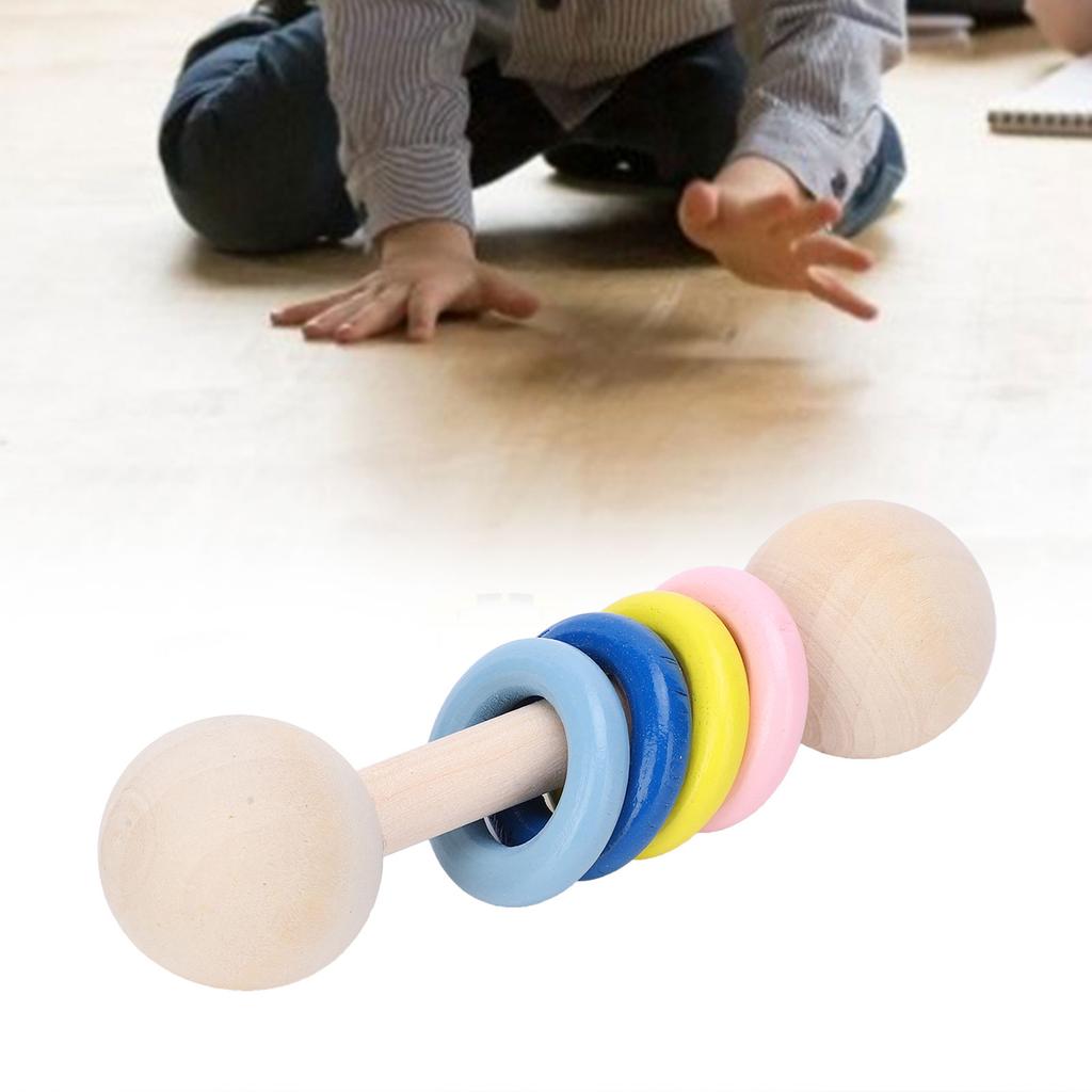 Wooden Rattle Colorful Rings Grasp Training Color Perception Baby Educational ToyFour Rings
