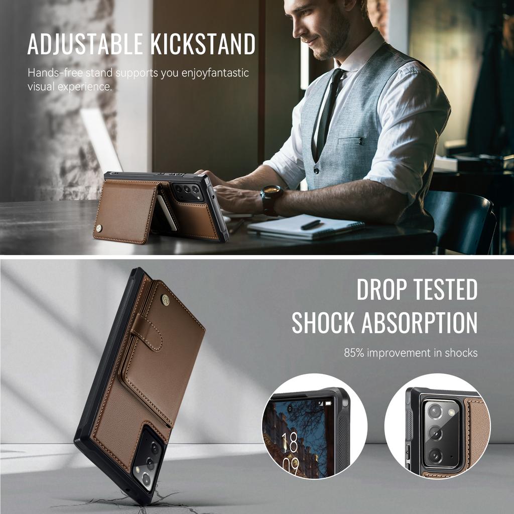 Für Samsung Galaxy Note20 Hülle JEEHOOD J09 RFID-blockierender Kartenhalter Leder-Rückseite Handyhülle Magnetische Hülle