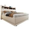 LED Gestoffeerd Bed 180 x 200 cm, Gestoffeerd Opbergbed met USB-oplaadpoort en Hydraulische Opbergruimte, Huidvriendelijke Linnen Stof, Beige