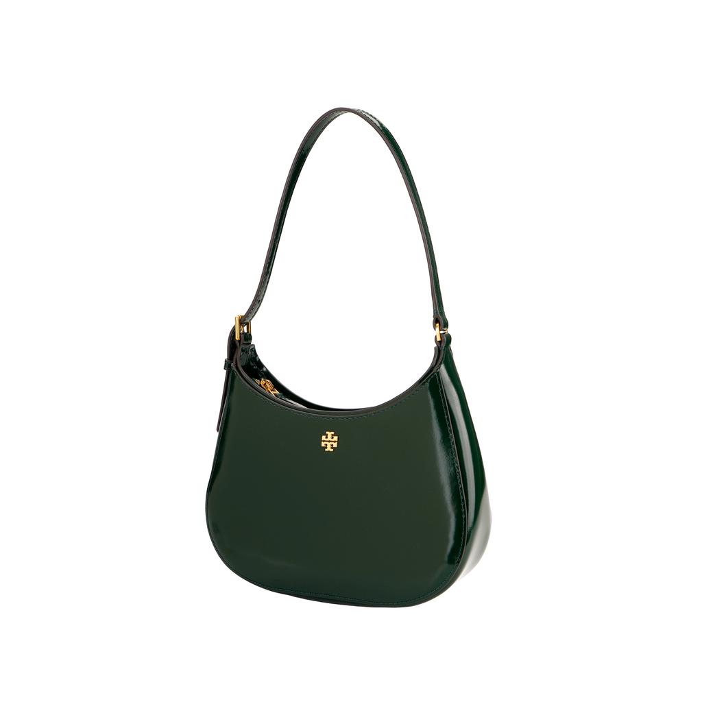 Tory Burch Emerson Minimalist Casual Zipper Patent Leather Tote Shoulder Bag Women Bags Dark-Green 139327-353