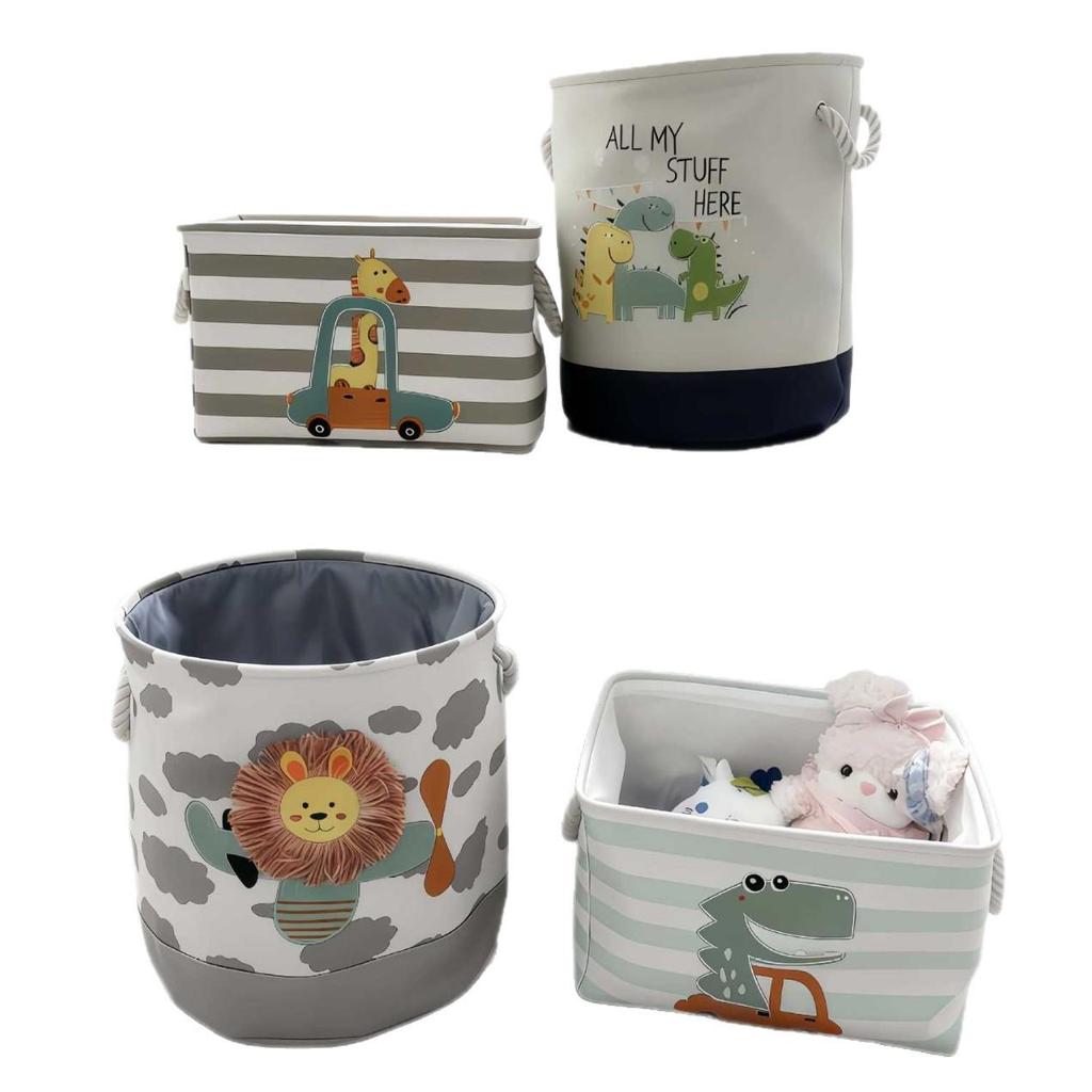 Cartoon Embroidered Fabric Toy Organizer & Laundry Basket