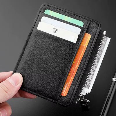 Mini Credit Card Wallet Id Card Holder Men's Small Wallet Thin Sleeve Zipper Short Coin Wallet