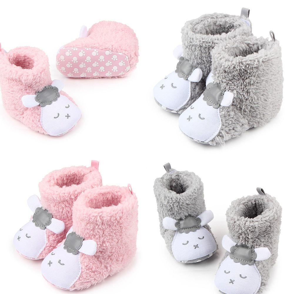 Chaussons d'hiver en peluche polaire pour nouveau-né, chaussures de sol pour bébé, bottes chaudes rembourrées en coton, chaussons mouton