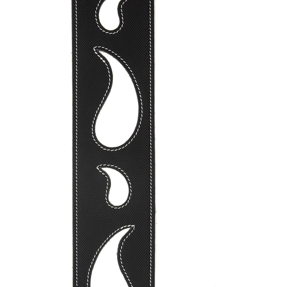 Planet Waves L25W1411 2.5-Inch Leather Guitar Strap, Paisley Window, Black with White by D'Addario