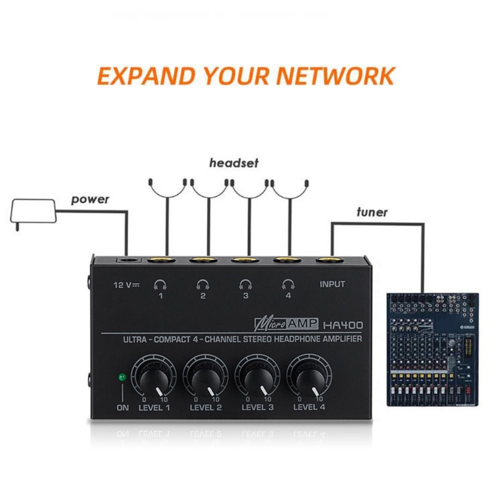 4 Channels Stereo Headphone Amplifier Ultra-Compact With Power Adapter HA400 Headphone Amplifier