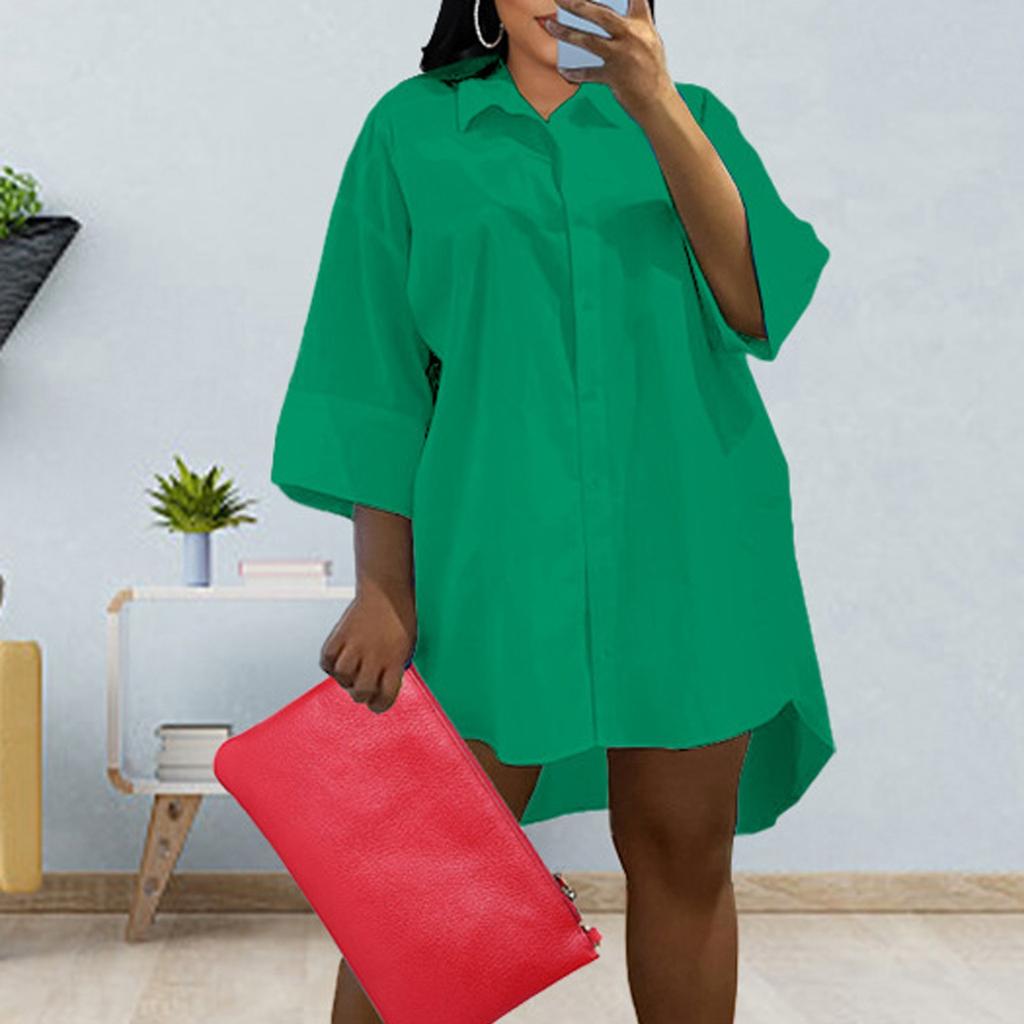 Women's Casual Fashion Color Loose Long Sleeves Shirt Dress