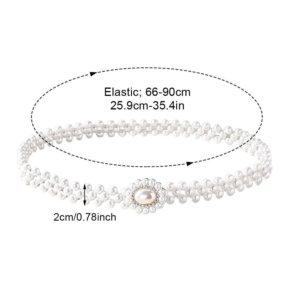 Stretch Elastic Band Pearl Waist Chain Pearl Beads Elastic Waistband Rhinestone Decor Strap Party