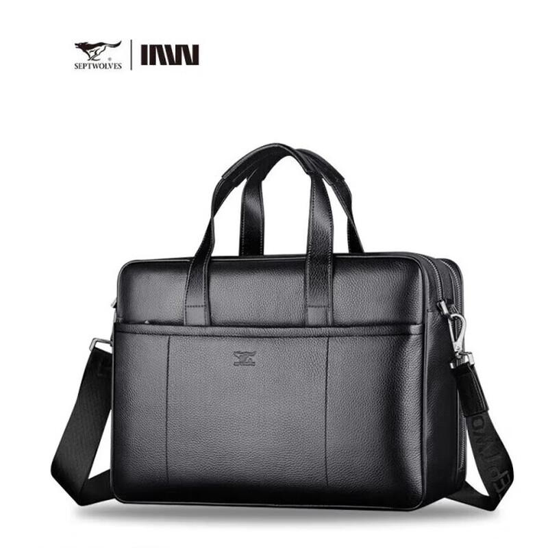 SEPTWOLVES Men s First-Layer Cowhide Business Briefcase 15-16 inch Laptop