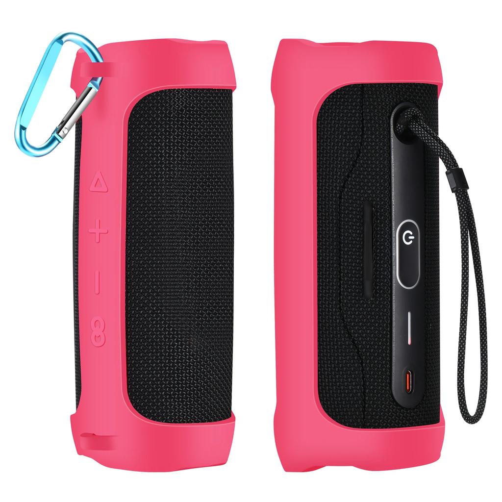 Silicone Travel Carrying Pouch with Carabiner Waterproof Speaker Protective Case Adjustable Strap Portable for JBL Flip 6/Flip 5