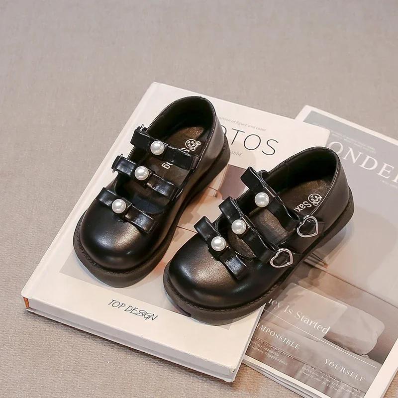 

Spring Girl s Princess Shoes Bowtie Pearl Elegant Non-slip Girl s Heart Sweet Anti-slippery Fashion Kids Flat Shoes 29