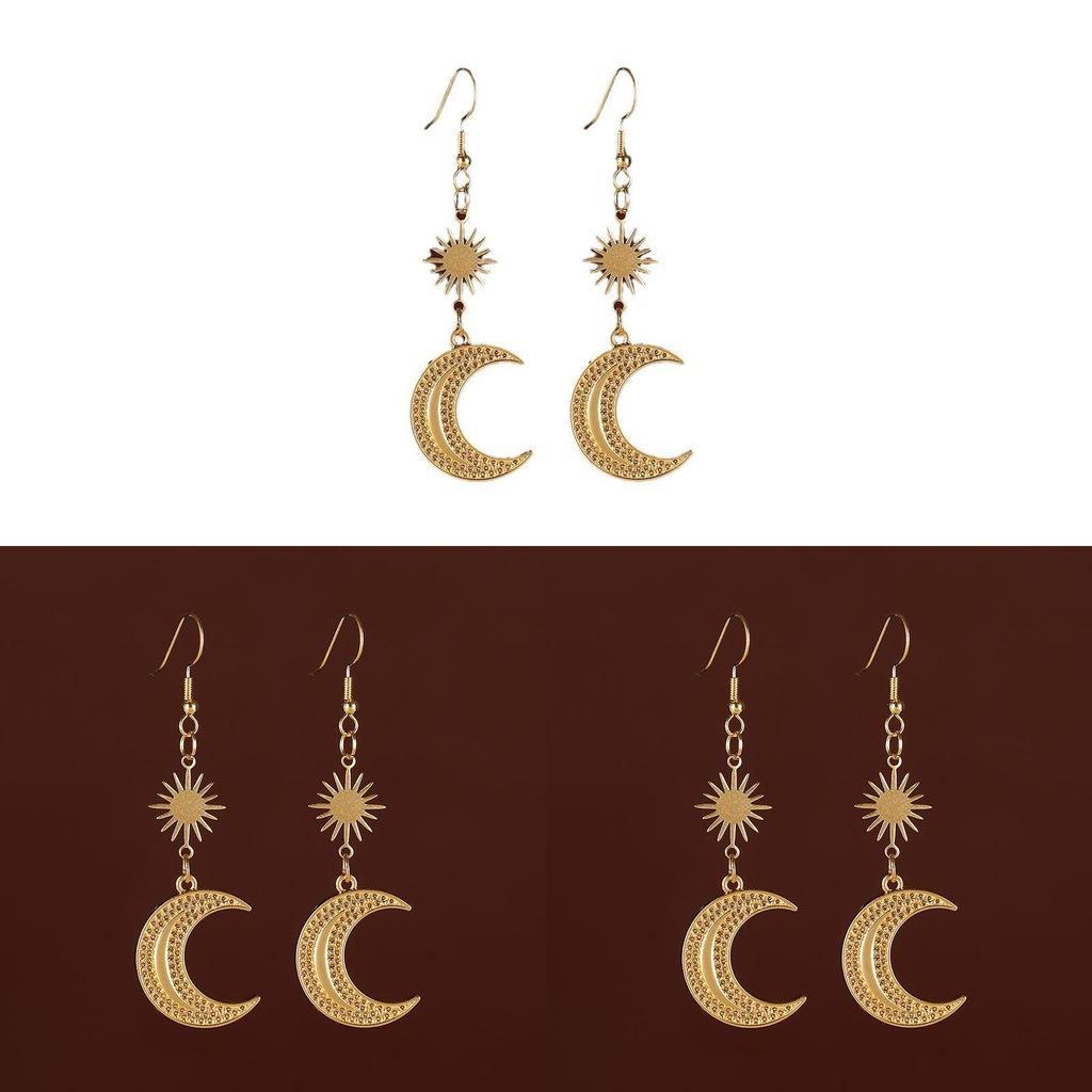 Geometric Alloy Star Moon Earrings For Women With Gothic Style And Electroplated Finish