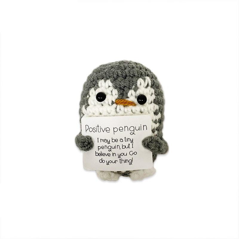 

Позитивна листівка Смішний смайлик Милий В язаний гачком вовною Обійми Пінгвін Лялька GZW сірий колір