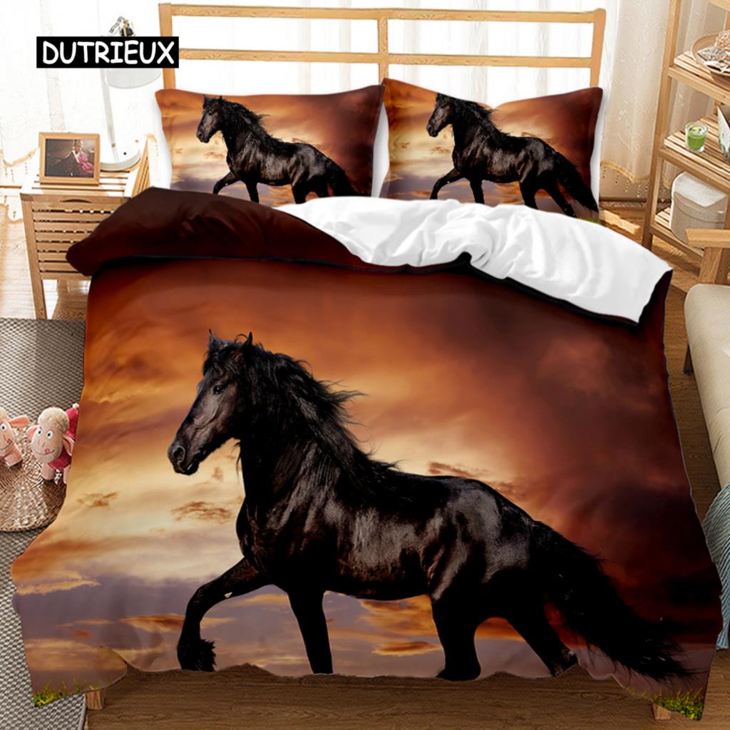 Horse Duvet Cover Set Horse Running In Starry Sky Print Twin Bedding Set for Adults Animal Queen King Size Polyester Qulit Cover