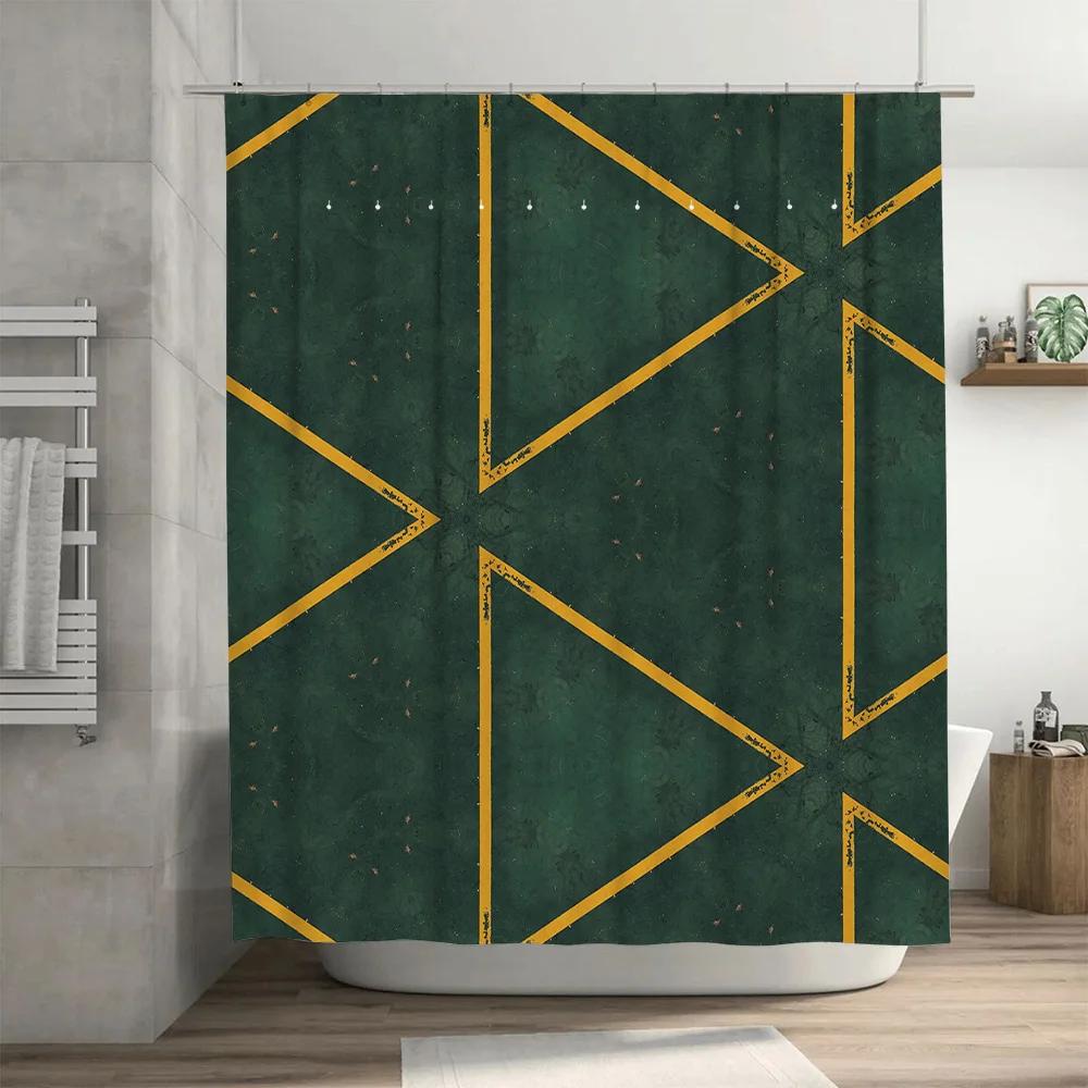 Grön marmor duschdraperi med gyllene linjer Modern lyxig badrumsinredning för heminredning (Storlek 72x84 tum)