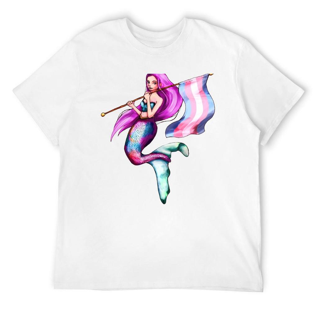 Trans Flag Mermaid T-Shirt Anime Clothes Heavyweights Customs Design Your Own Blanks Mens Graphic T-shirts Anime
