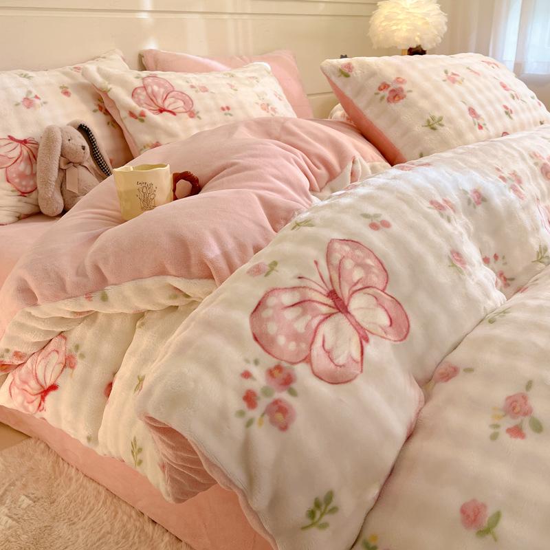 2025 Winter Fleece-Lined Velvet Bed Set: Thick Double-Sided Sheet & Duvet Cover, Dorm/Solo 3-Piece
