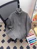 Men's Thick Knit Zipper Sweater - Solid Color, Half-High Collar, Autumn/Winter Pullover, Loose Fit Floral Thread Design