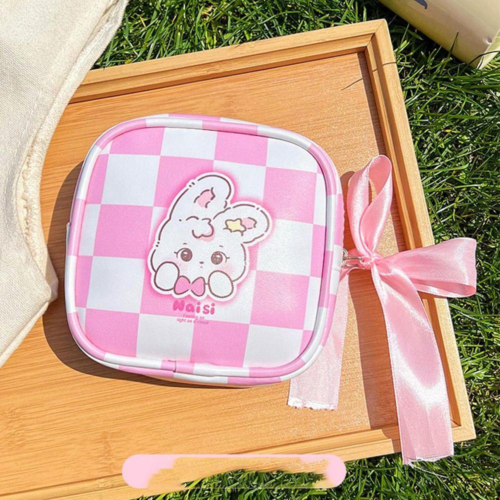 

Тканинний чохол для гігієнічних прокладок, великої місткості, мультяшна сумка для зберігання, портативна менструальна сумка з кроликом, для подорожей рожевий