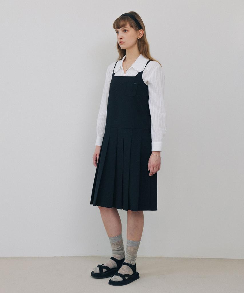 Tudument Pleated Long Dress Black