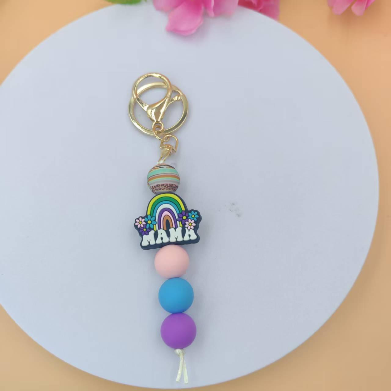 Cartoon Silicone Rainbow Beaded Wrist Keychain Bracelet for Women