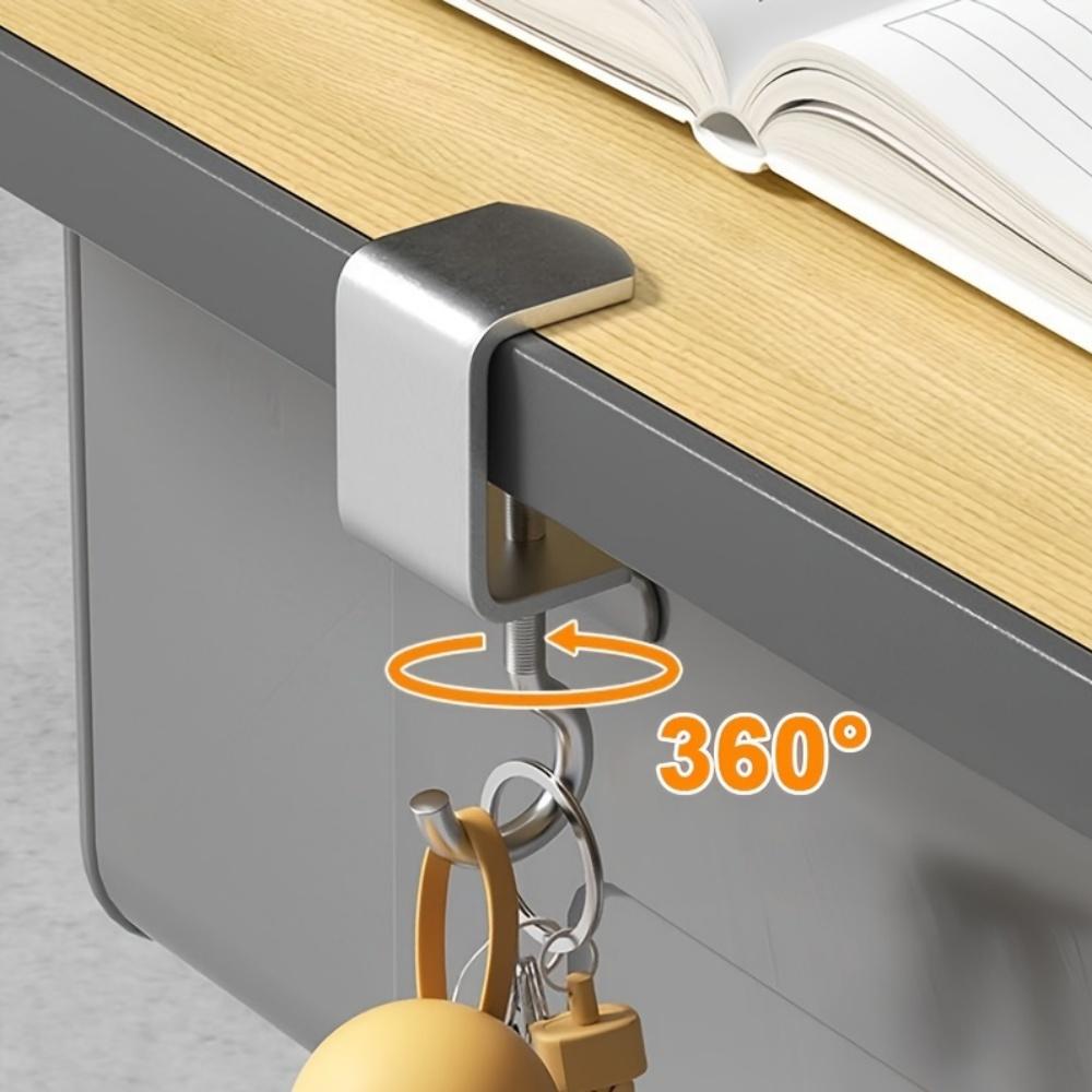 2pcs 360° Rotatable Steel Table Hooks - Detachable, Non-Destructive Installation for Office Desks, School Dormitories