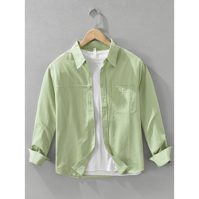 Spring & Fall Japanese Hong Kong Style Fresh Minimalist Long Sleeve Shirt Men Pink Loose Leisure All-Matching Shirt Coat Pure Cotton