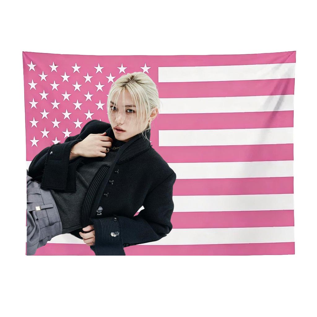 1pc SKZ Felix US Flag Tapestry SKZ Kpop Wall Hanging Aesthetic Dorm Decor STAY Fan Gift Flat Print