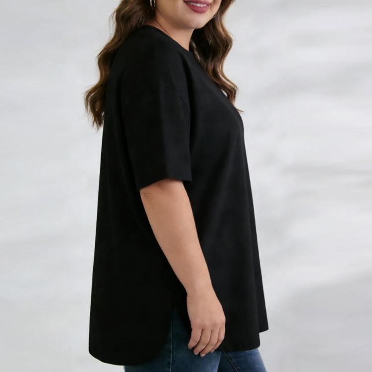 

Plus Size Women s 95% Cotton Summer Knit Loose Short Sleeve Solid T-Shirt 4XL (approx. 60-80kg) чорний