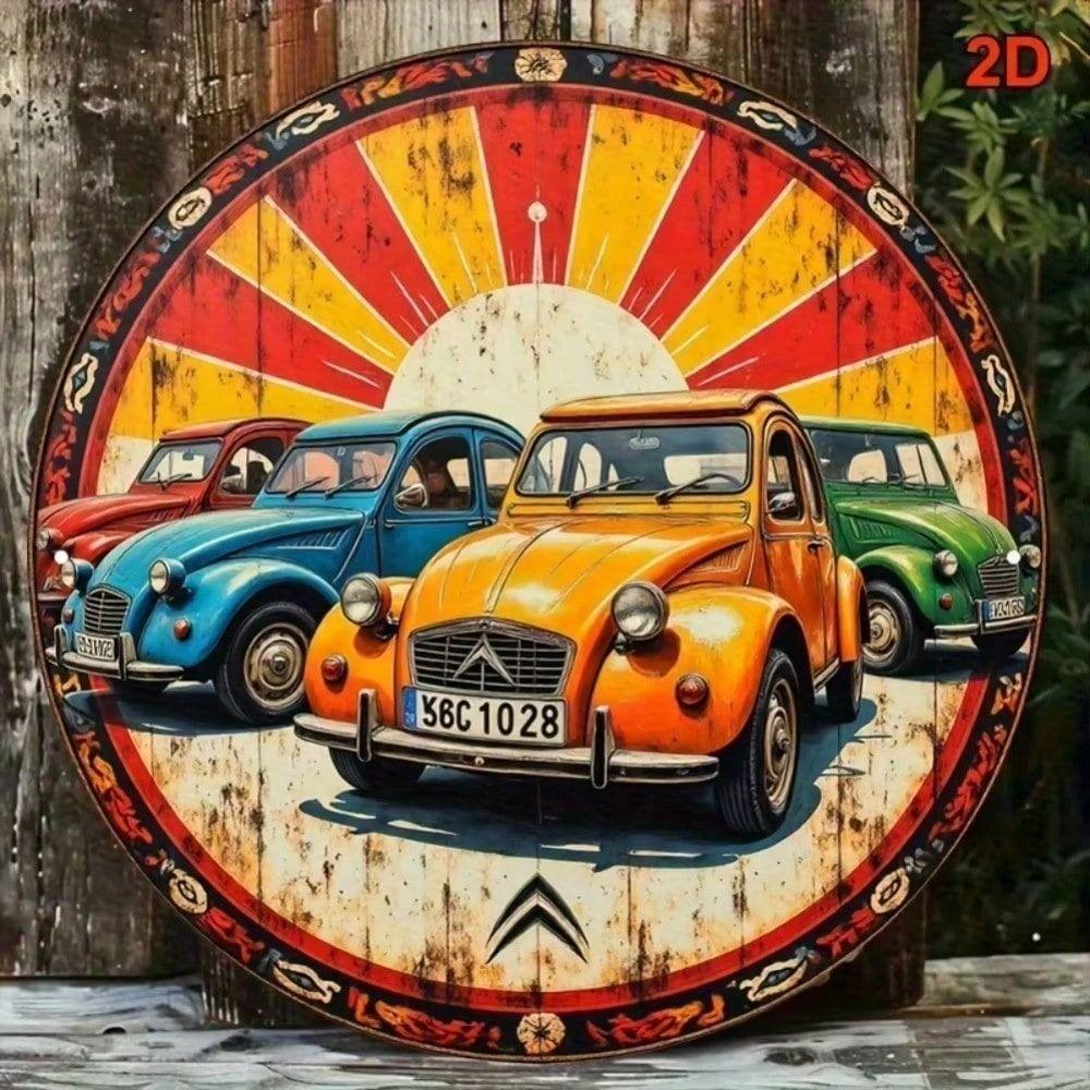 Retro 2CV Car Metal Wall Art Sign Vintage Peugeot Decor for Cafe Bar