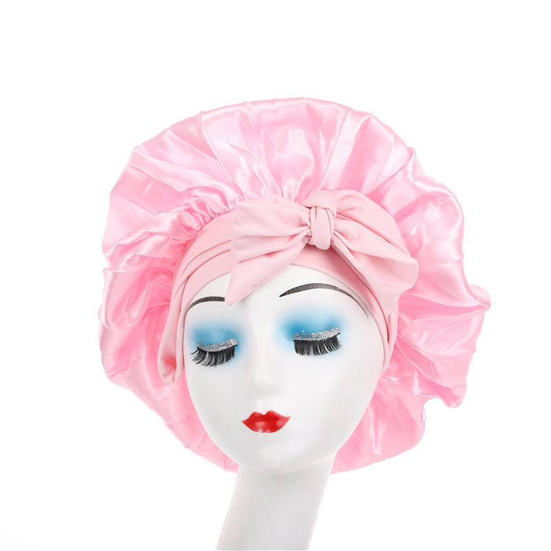 Women Satin Sleep Cap Silky Bonnet Hair Protection Wide Band Stretchy Night Head Wrap For Shower Edge Cover Solid Color Comfortable Accessory