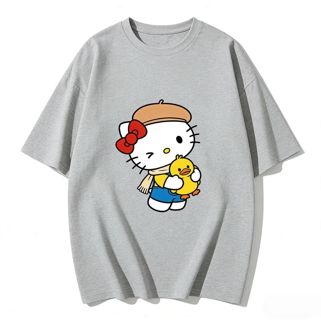 2026 New Summer HelloKitty Cute Graphic Tee Casual Short Sleeve Cotton Top for Women Girls Kawaii Cartoon Print Streetwear