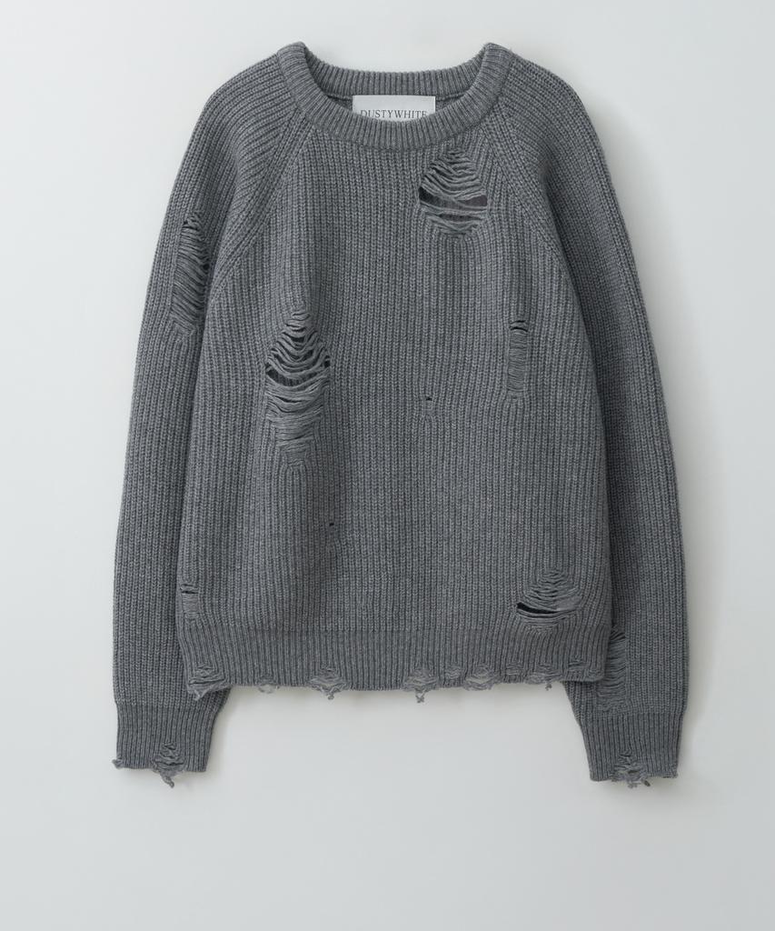 DUSTYWHITE Gray Loose Fit Destroyed Wool Knit Sweater