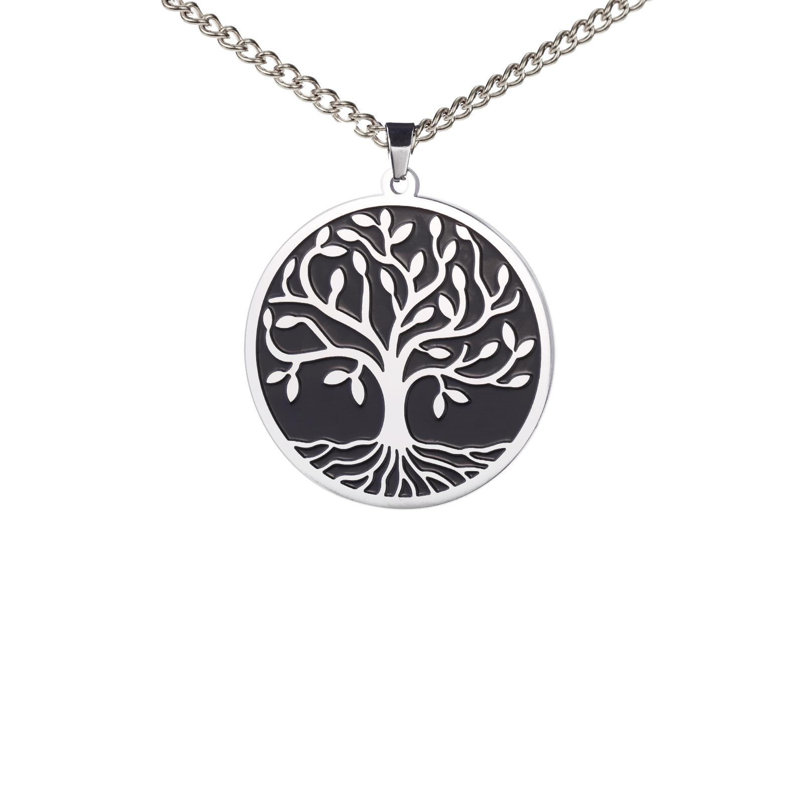 

Men s Tree of Life Necklace Round Pendant Neck Chain for Women Stainless Steel Jewelry Vintage Celtics Culture Gift 60cm