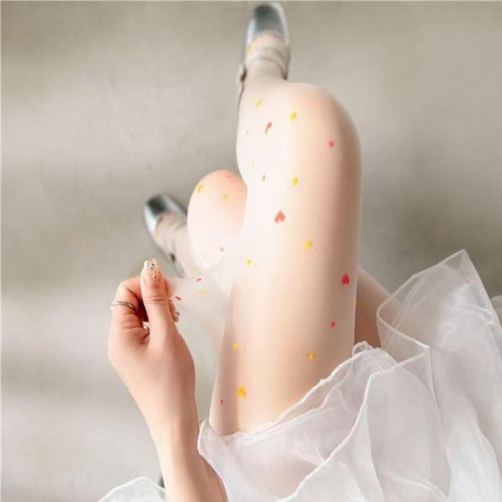 2Pcs Nylon Colorful Dot Stockings Transparent Leggings Women Sweet Heart Long Tights  Girl