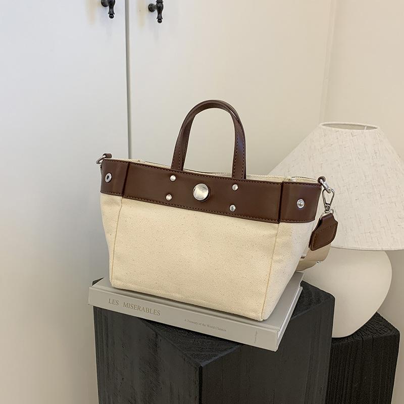Simple and Versatile Commuter Shoulder Women's Bag New Large-capacity Canvas Bag Portable Contrasting Messenger Bag
