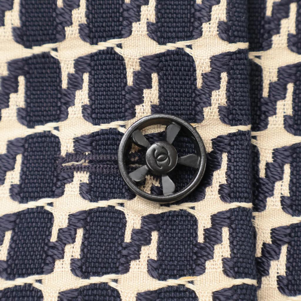 CHANEL 01P P17432V09913 Wheel COCO Button Houndstooth Jacket 36 Navy x beigeUsed