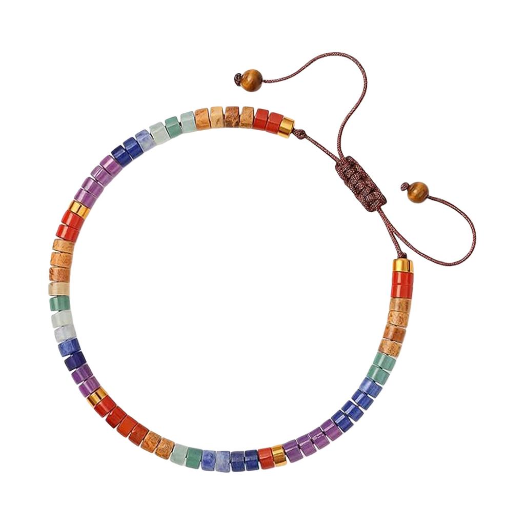Inspirational Natural Crystal Bracelet with Colorful Beads and Elastic Woven Band Comfortable Inspirational Gift