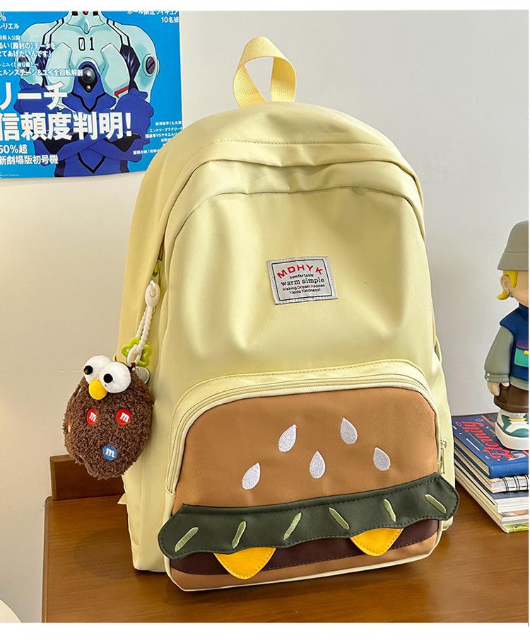 School Bag 2025 New Design Sense Niche Backpack Hamburger Cute Large Capacity Campus School Bag Leisure Travel Backpack