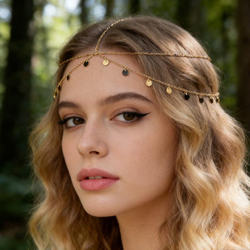 Fashion Bride Crystal Pendant Tassel Hair Chain For Women Exquisite Metal Geometric Multilayer Thin Head Chain Wedding Jewelry