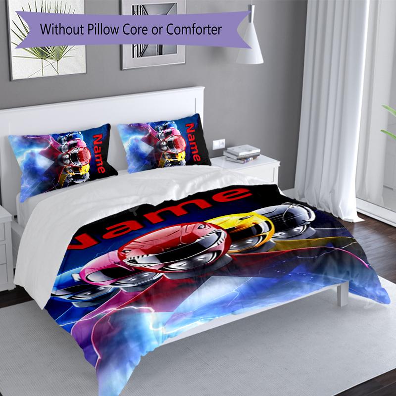 3pcs Custom Name Mighty Morphin Power Rangers Set,Includes 1 Duvet Cover and 2 Pillowcases,All-season Bedroom Decor